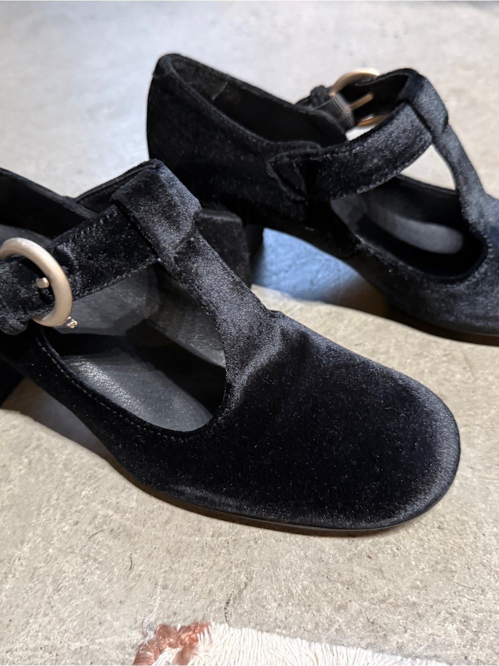 Anthropologie Black Velvet T-Strap Heels